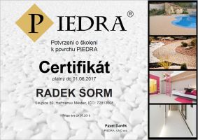 Certifikát PIEDRA 2016 - kliknutím zobrazíte certifikát v plné velikosti